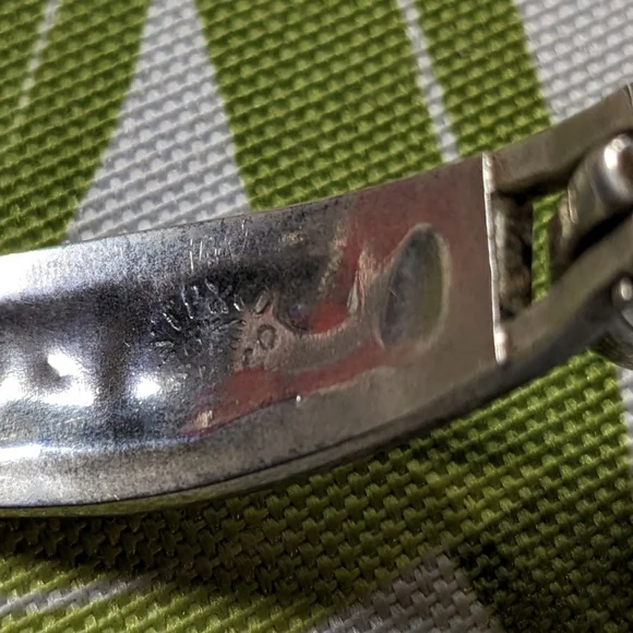 Taxco Mexico Silver, Turquoise Chip, And Abalone Hinged Floral Bracelet, 6.75" - Picture 4 of 4